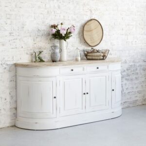 Buffet aus Mahagoniholz und Teakholz mit 4 Türen 180x85x45cm Holz Weiß BERAH GETAH Möbel Esszimmermöbel Sideboards, Highboards & niedrige Anrichten