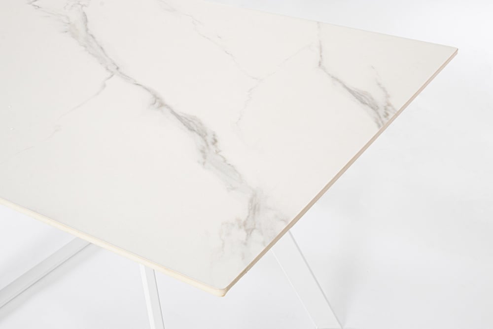 Ausziehtisch mit Steinzeugplatte weiß/weiß 120/180x90 180x76x90cm Stahl Weiß Bizzotto Möbel Esszimmermöbel Esstische