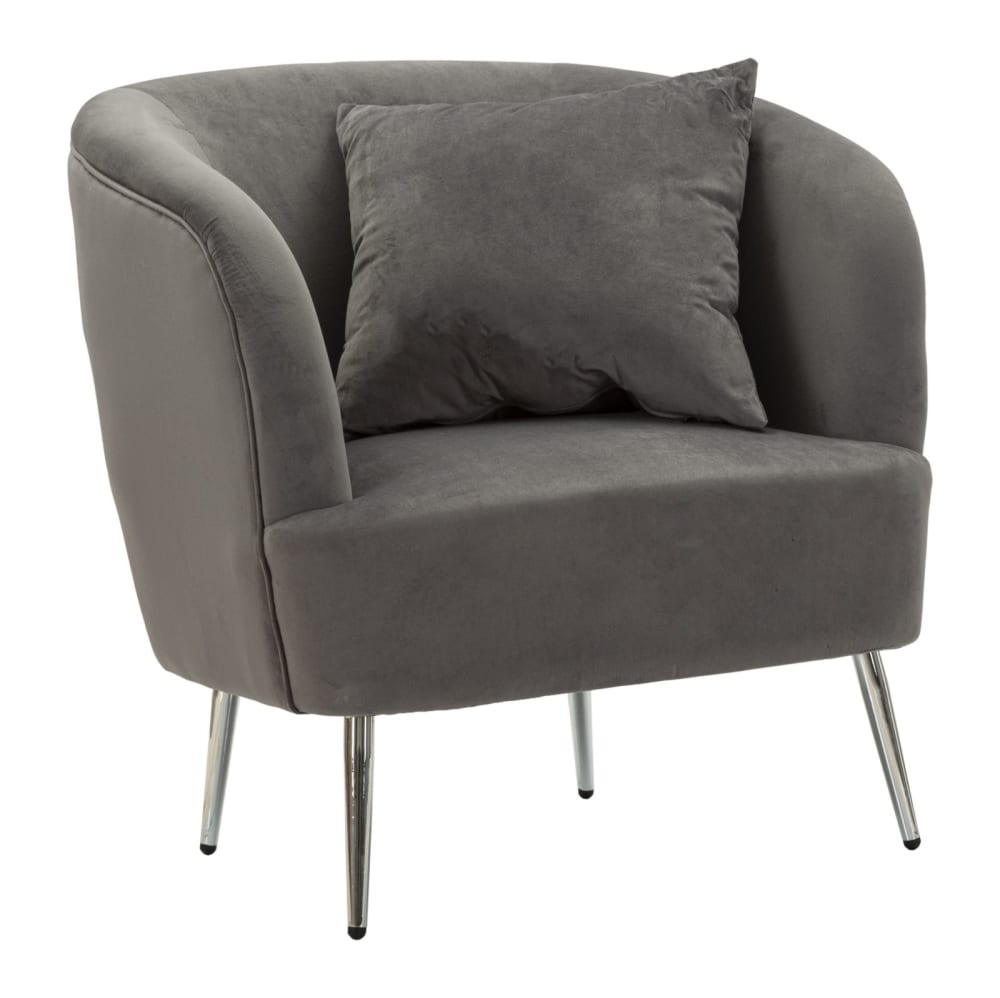 wohnli-moebel-suche-M25006701 Wohnli Möbelsuche - Sessel aus Metall und grauem Samt mit Kissen cm 73x66x78