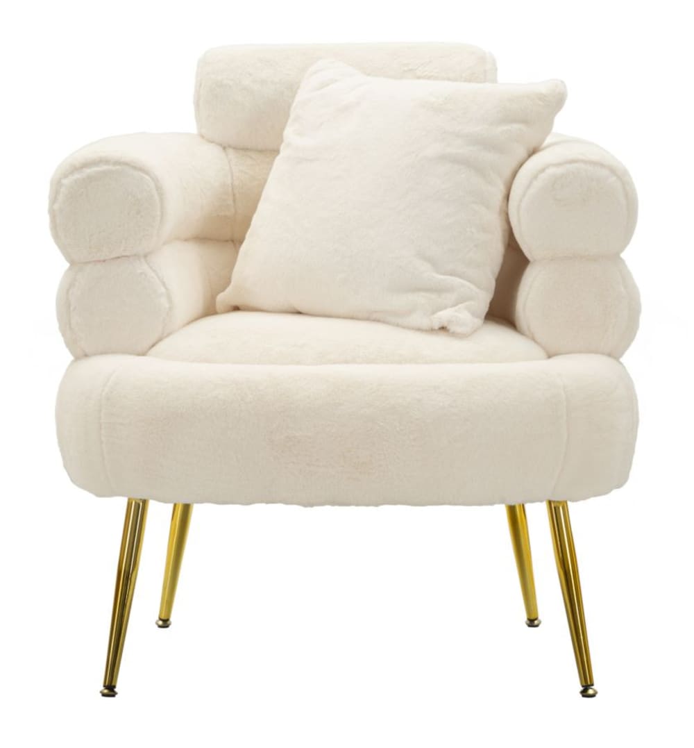 Sessel aus vergoldetem Metall und weißem Stoff mit Kissen cm 78x68x85 78x85x68cm Holz Weiß Mauro Ferretti Sofas und Sessel Sessel, Poufs und Fußbänke Sessel