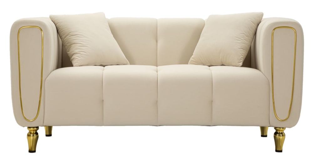 2-Sitzer-Sofa aus Metall und Samt mit Kissen 155x81x71 cm 155x71x81cm Holz Beige Mauro Ferretti Sofas und Sessel Sofas 2-Sitzer-Sofas & 3-Sitzer-Sofas