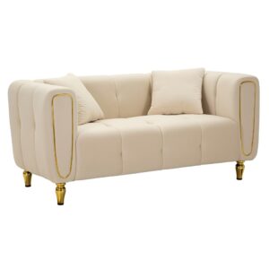 Wohnli Möbelsuche - 2-Sitzer-Sofa aus Metall und Samt mit Kissen 155x81x71 cm