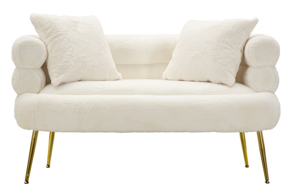 wohnli-moebel-suche-M25006834-1 Sofa 2 Plätze aus Metall und weißem Stoff mit Kissen cm 133x68x69 133x69x68cm Holz Weiß Mauro Ferretti Sofas und Sessel Sofas 2-Sitzer-Sofas & 3-Sitzer-Sofas