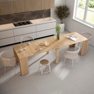 Ausziehbare Konsole Holzeffekt 90x58x77cm Eiche 302x77x58cm Spanplatte Beige Skraut home Möbel Esszimmermöbel Esstische