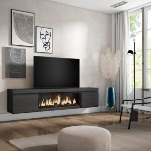 TV-Möbel Holzeffekt Kamin mit Feuereffekt XXL 208x35x45cm Schwarz 208x45x35cm Spanplatte Schwarz Skraut home Möbel Wohnzimmermöbel TV-Möbel