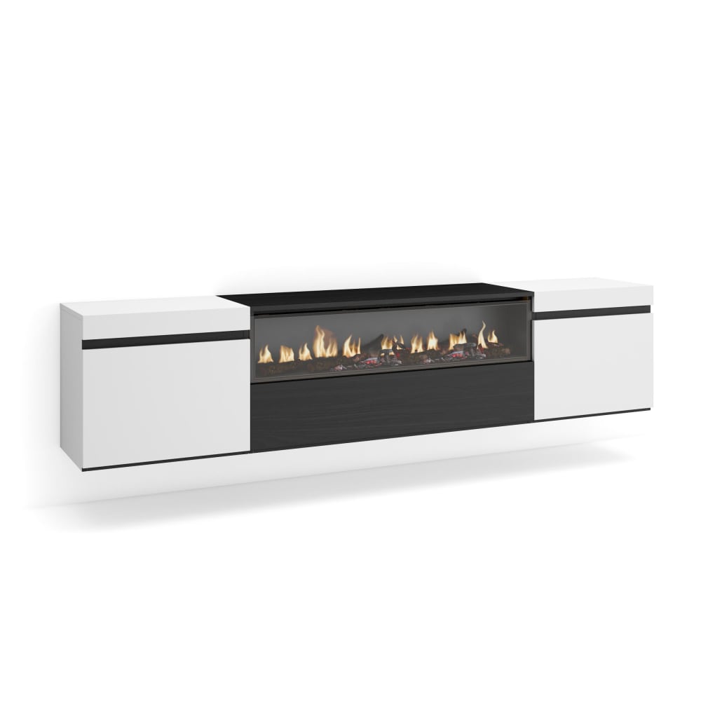 Wohnli Möbelsuche - TV-Möbel Holzeffekt Kamin mit Feuereffekt 200x35x45cm Weiß und Schwarz