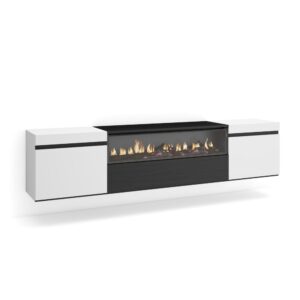 Wohnli Möbelsuche - TV-Möbel Holzeffekt Kamin mit Feuereffekt 200x35x45cm Weiß und Schwarz