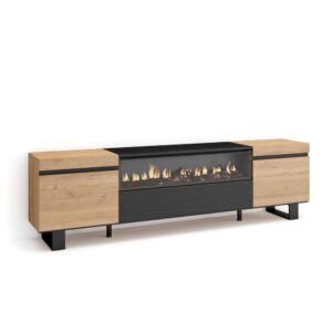 Wohnli Möbelsuche - TV-Möbel Holzeffekt Kamin mit Feuereffekt 200x35x57 Eiche und Schwarz