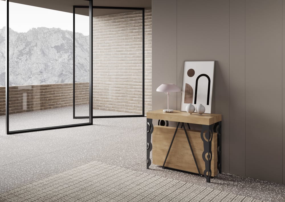 Ausziehbarer Konsolentisch 90x40/300 cm in Holzoptik, Eiche Natur 90x77x40cm Spanplatte Braun Ityhome Möbel Wohnzimmermöbel Konsolentische