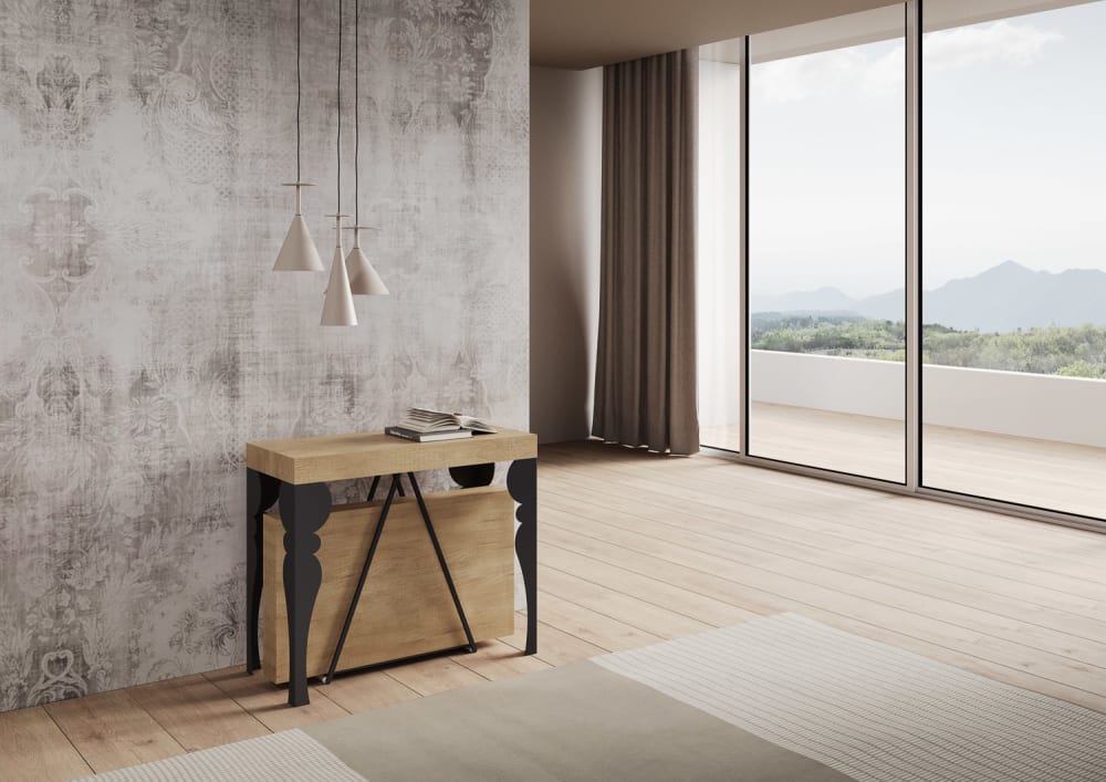 Ausziehbarer Konsolentisch 90x40/300 cm in Holzoptik, Eiche Natur 90x77x40cm Spanplatte Braun Ityhome Möbel Wohnzimmermöbel Konsolentische