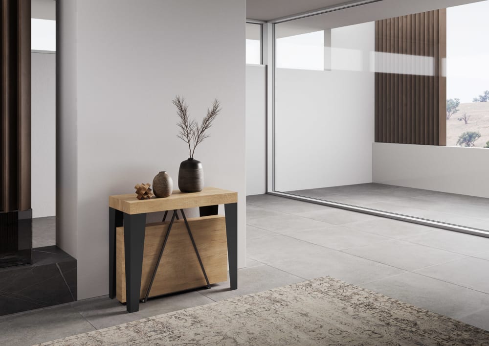 Ausziehbarer Konsolentisch 90x40/300 cm in Holzoptik, Eiche Natur 90x77x40cm Spanplatte Braun Ityhome Möbel Wohnzimmermöbel Konsolentische
