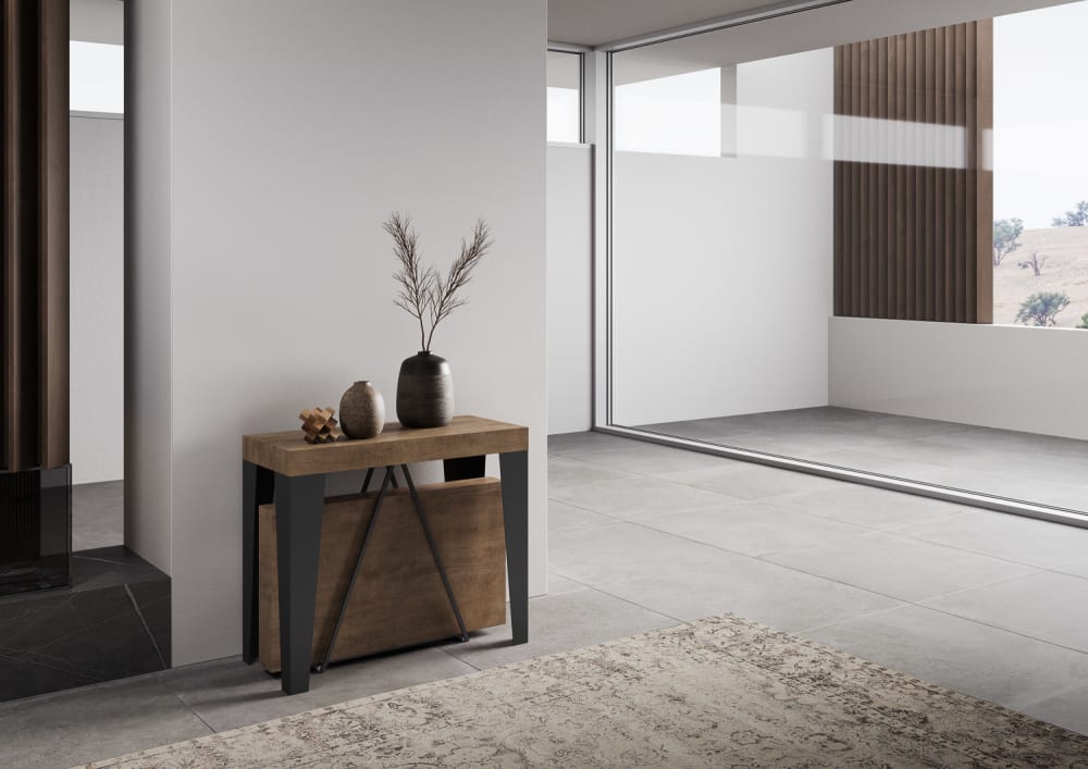Ausziehbarer Konsolentisch 90x40/300 cm in Holzoptik, Nussbaum 90x77x40cm Spanplatte Braun Ityhome Möbel Wohnzimmermöbel Konsolentische