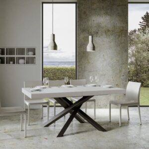 wohnli-moebel-suche-M25008315-1 Ausziehtisch 90x160/420 cm Esche weiß mit Eisenrahmen aus Anthrazit 160x77x90cm Spanplatte Weiß Itamoby Möbel Esszimmermöbel Esstische