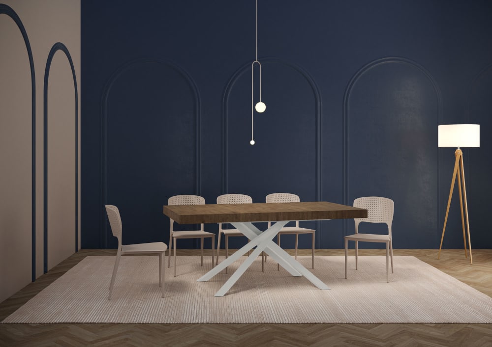 Ausziehtisch 90x180/440 cm Nussbaum mit weißem Eisenrahmen 180x74x90cm Spanplatte Braun Ityhome Möbel Esszimmermöbel Esstische