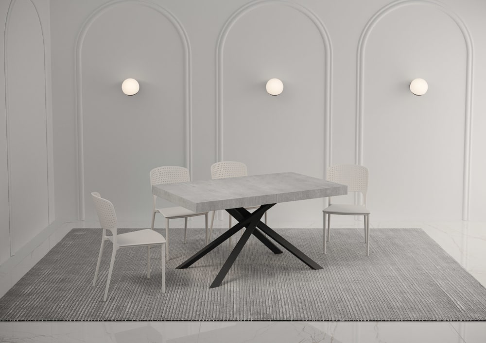 Ausziehtisch 90x140/400 cm Zement mit Eisenrahmen aus Anthrazit 140x74x90cm Spanplatte Grau Ityhome Möbel Esszimmermöbel Esstische