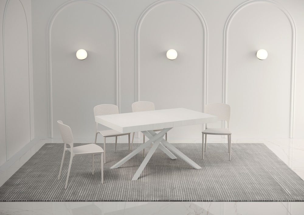 wohnli-moebel-suche-M25008364-1 Ausziehtisch 80x140/224 cm Esche weiß mit weißem Eisenrahmen 140x74x80cm Spanplatte Weiß Ityhome Möbel Esszimmermöbel Esstische