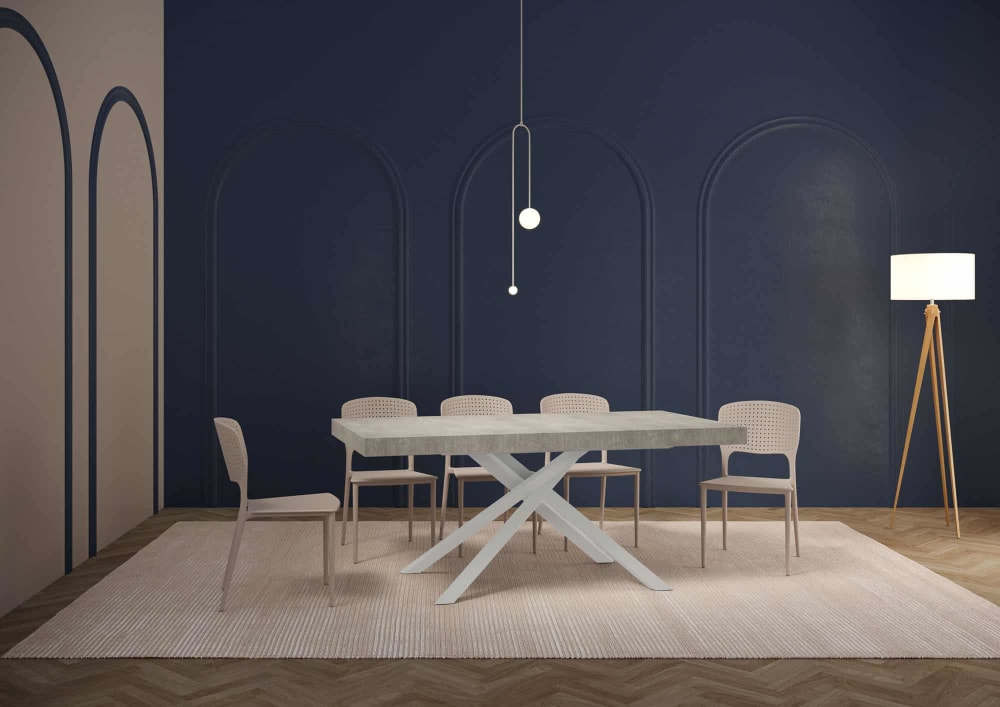 Ausziehtisch 90x180/440 cm Zement mit weißem Eisenrahmen 180x74x90cm Spanplatte Grau Ityhome Möbel Esszimmermöbel Esstische