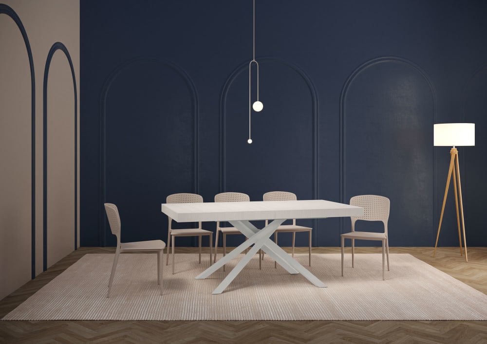 Ausziehtisch 90x200/304cm Esche weiß mit weißem Eisenrahmen 200x74x90cm Spanplatte Weiß Ityhome Möbel Esszimmermöbel Esstische