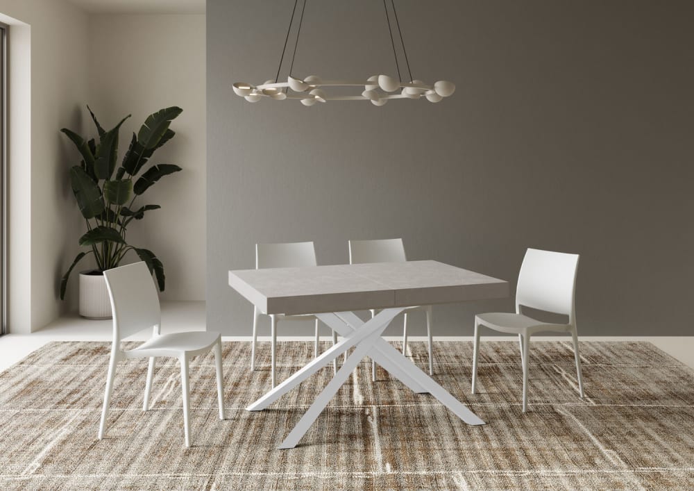 Ausziehtisch 90x120/224 cm Kaschmir mit weißem Eisenrahmen 120x74x90cm Spanplatte Grau Ityhome Möbel Esszimmermöbel Esstische