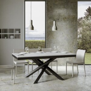 wohnli-moebel-suche-M25008395-1 Ausziehtisch 90x180/440 cm Esche weiß mit Eisenrahmen aus Anthrazit 180x77x90cm Spanplatte Weiß Itamoby Möbel Esszimmermöbel Esstische