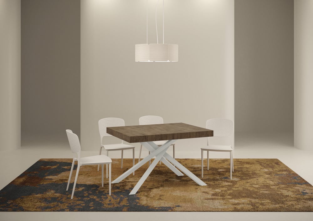 Ausziehtisch 90x130/390 cm Nussbaum mit weißem Eisenrahmen 130x74x90cm Spanplatte Braun Ityhome Möbel Esszimmermöbel Esstische