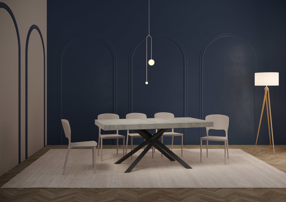 Ausziehtisch 90x180/440 cm Zement mit Eisenrahmen aus Anthrazit 180x74x90cm Spanplatte Grau Ityhome Möbel Esszimmermöbel Esstische