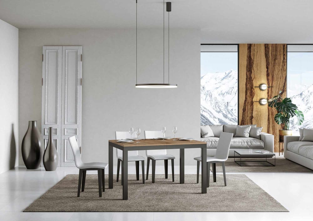 wohnli-moebel-suche-M25008414-1 Ausziehtisch 90x120/224 cm Eiche Natur mit Eisenrahmen aus Anthrazit 120x77x90cm Spanplatte Braun Itamoby Möbel Esszimmermöbel Esstische