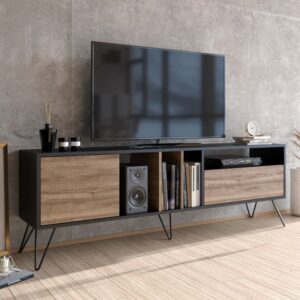Industrieller TV-Schrank aus Holz und Schwarz mit Stauraum 180 cm 180x35x58cm Spanplatte Braun Concept Usine Möbel Wohnzimmermöbel TV-Möbel