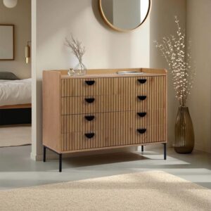 Kommode mit 5 Schubladen aus MDF mit Holz-Melamin-Dekor 400x80x40cm Holz Beige Oviala Möbel Schlafzimmermöbel Kommoden