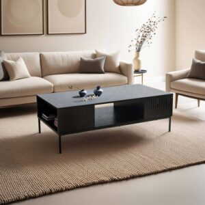 wohnli-moebel-suche-M25008661-1 Couchtisch aus Stahl und MDF mit Melamindekor 120 cm schwarz 120x39x60cm Holz Schwarz Oviala Möbel Wohnzimmermöbel Couchtische