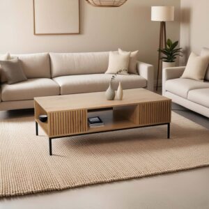 Couchtisch aus Stahl und MDF mit Melamindekor 120 cm beige 120x39x60cm Holz Beige Oviala Möbel Wohnzimmermöbel Couchtische