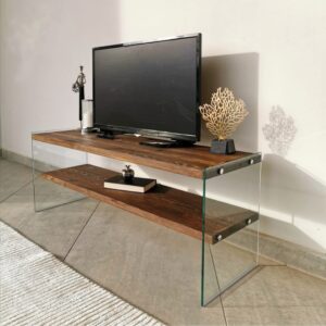 Fernsehschrank modernes Glas und Holz 120 cm 120x35x45cm Holz Braun Concept Usine Möbel Wohnzimmermöbel TV-Möbel
