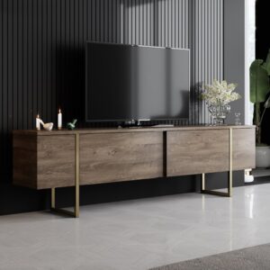 wohnli-moebel-suche-M25008675-1 TV-Möbel aus Holz und Gold mit Stauraum 180 cm 180x30x50cm Spanplatte Braun Concept Usine Möbel Wohnzimmermöbel TV-Möbel