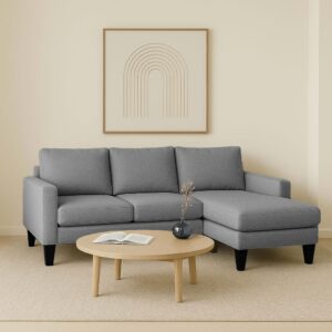 Ecksofa mit Meridian aus Stoff 3-Sitzer grau 192x85x128cm Polyester Grau Oviala Sofas und Sessel Sofas Ecksofas