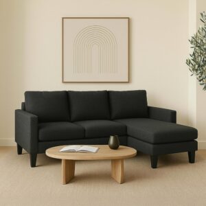 Ecksofa mit Meridian aus Stoff 3-Sitzer schwarz 192x85x128cm Polyester Schwarz Oviala Sofas und Sessel Sofas Ecksofas