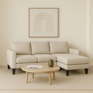 Ecksofa mit Meridian aus Stoff 3-Sitzer ecru 192x85x128cm Polyester Weiß Oviala Sofas und Sessel Sofas Ecksofas