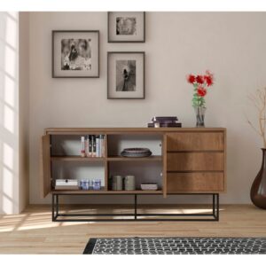 wohnli-moebel-suche-M25008755-1 Sideboard aus Holz mit 2 Türen und 3 Schubladen 140 cm 140x36x72cm Spanplatte Braun Concept Usine Möbel Esszimmermöbel Sideboards, Highboards & niedrige Anrichten