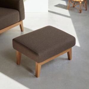 wohnli-moebel-suche-M25009071-1 Fußhocker aus massivem Eichenholz und braunem Stoff 65x38x50cm Stoff Braun Tikamoon Sofas und Sessel Sessel, Poufs und Fußbänke Fußbänke