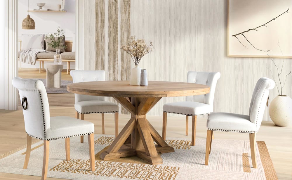 wohnli-moebel-suche-M25009079-1 Runder Tisch aus Mangoholz für 10 Personen 150x76x150cm Holz Braun GINER Y COLOMER Möbel Esszimmermöbel Esstische