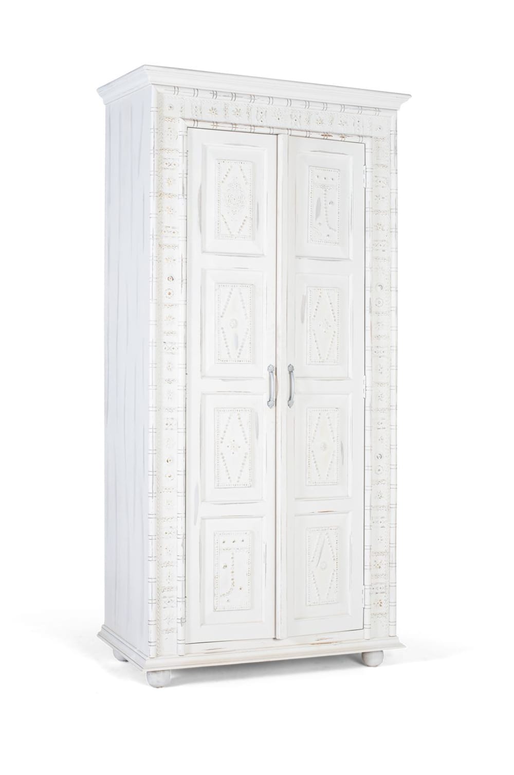 2-türiger Kleiderschrank handgefertigt aus Mangoholz 100x200x50cm Holz Weiß GINER Y COLOMER Möbel Schlafzimmermöbel Schränke