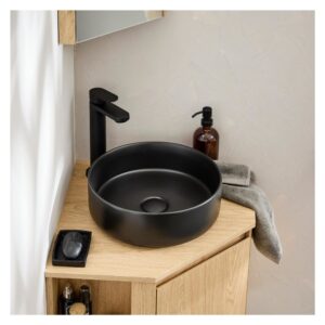 wohnli-moebel-suche-M25009600-1 Rundes Aufsatzwaschbecken 36 x 36 cm 36x12x36cm Keramik Schwarz Mob In Möbel Badezimmermöbel Waschtische