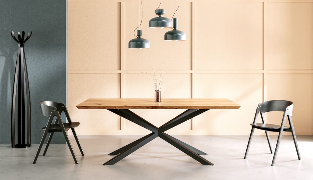 Eichentisch mit Metallbeinen 220x90 cm 220x75x90cm Holz Braun Danzz Möbel Esszimmermöbel Esstische