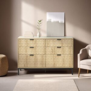 wohnli-moebel-suche-M25012523-1 Kommode mit 6 Schubladen aus MDF mit hellem Holzmelamindekor 112x76x40cm Holz Braun Oviala Möbel Schlafzimmermöbel Kommoden