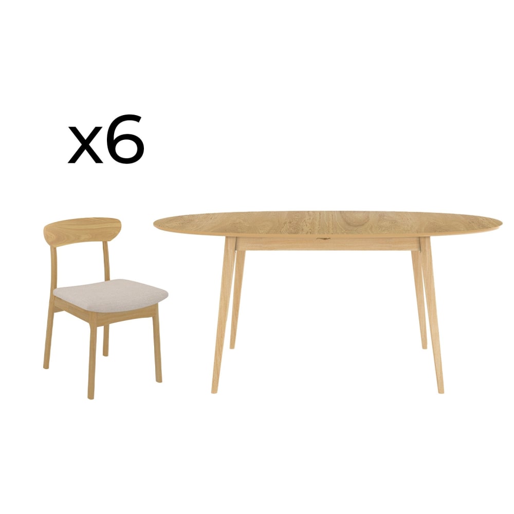 Wohnli Möbelsuche - Tisch und Stühle aus hellem Holz für 6 Personen