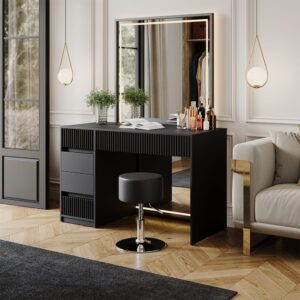 wohnli-moebel-suche-M25013040-1 Schminktisch mit Hocker Schwarz 120x76cm 120x76x55cm Spanplatte Schwarz Vicco Möbel Schlafzimmermöbel Schminktische