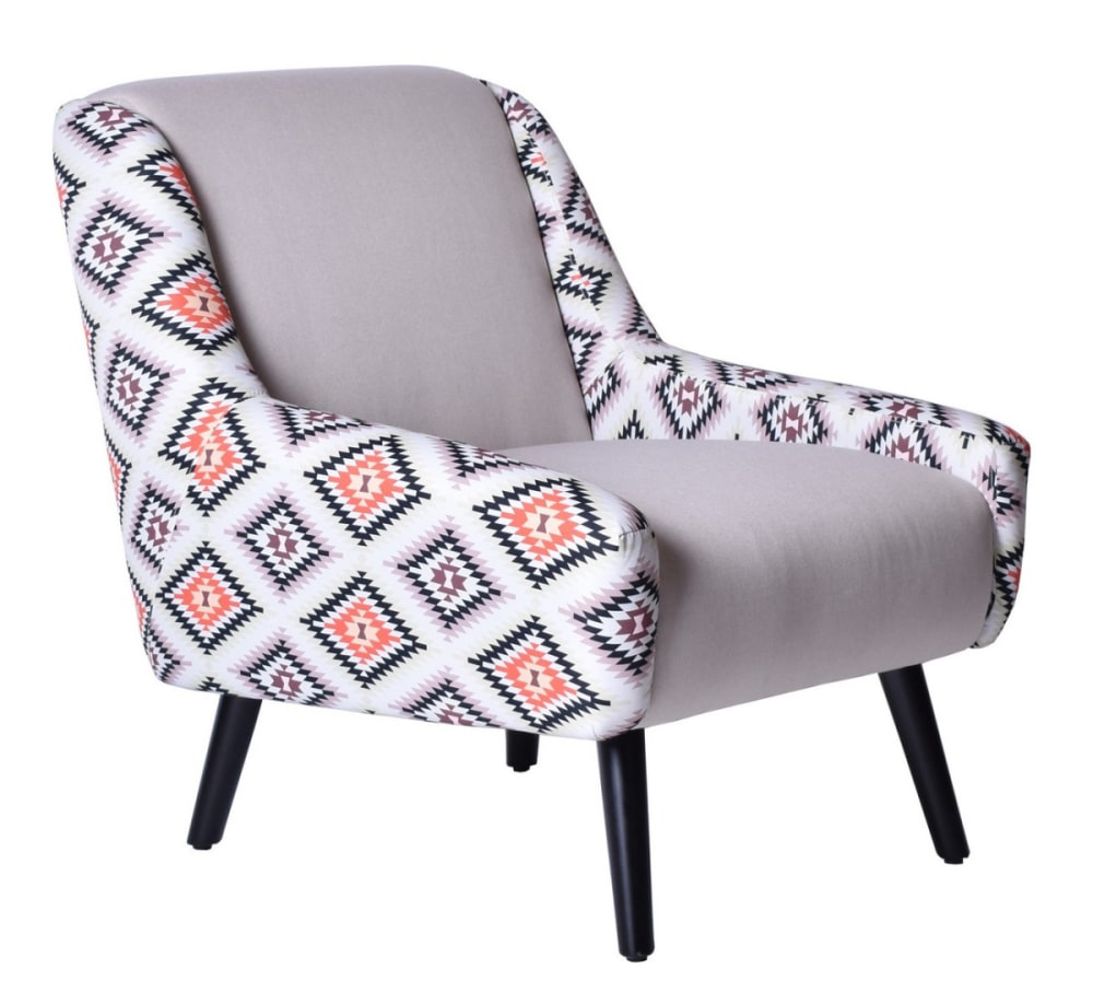 wohnli-moebel-suche-M25013453 Wohnli Möbelsuche - Zweifarbiger Retro-Sessel aus Stoff mit ethnischen Motiven
