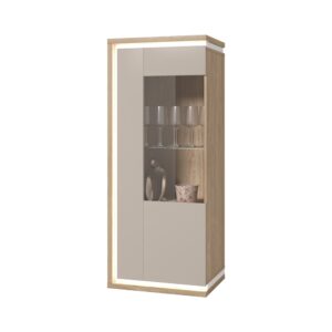 Geschirrschrank mit 1 Tür, Kaschmir und Holzoptik, 134.7cm 55x135x41cm Spanplatte Beige Petits meubles Möbel Esszimmermöbel Geschirrschränke