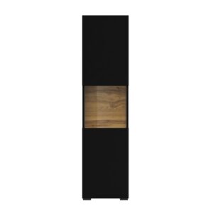 wohnli-moebel-suche-M25014207-1 Vitrine mit 1 Tür, Schwarz und Holzoptik, 36cm 36x140x30cm Spanplatte Schwarz Petits meubles Möbel Esszimmermöbel Vitrine und Vitrinenschrank