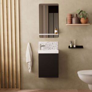 wohnli-moebel-suche-M25014746-1 Waschbeckenunterschrank + Spiegel + Wasserhahn 21x48x41cm Spanplatte Schwarz Mob In Möbel Badezimmermöbel Waschtische
