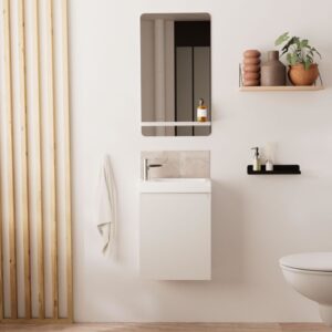 wohnli-moebel-suche-M25014747-1 Waschbeckenunterschrank + Spiegel + Wasserhahn 21x48x41cm Spanplatte Weiß Mob In Möbel Badezimmermöbel Waschtische